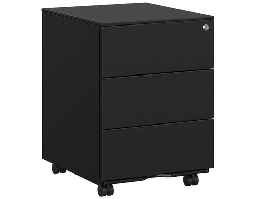 Songmics Rollcontainer matt schwarz,Schloss 45x39x55cm, mit 3 Schubladen