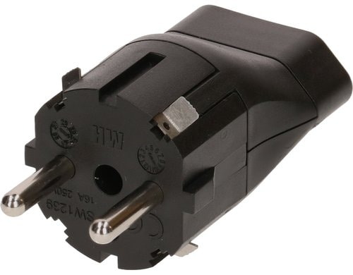 Adapter 2-Pol Schweiz T21 auf Schuko schwarz, 250V, 16A