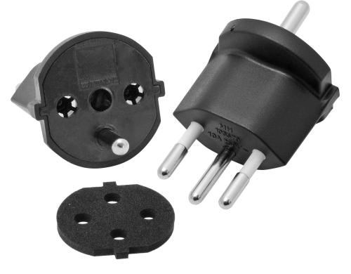 Fixadapter 3-Pol Deutsch auf Stecker CH T12 schwarz, CEE7 auf T12, IP44