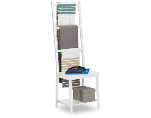 relaxdays Kleiderständer aus Bambus, Weiss 3 Streben  2 Ablagen, 133x40x42 cm (HxBxT)