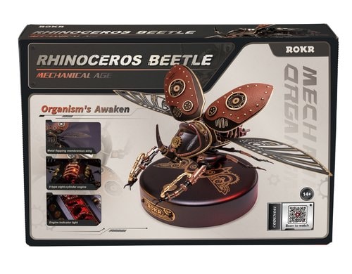 ROKR Mechanischer Rhinozeros Käfer Braun Faszinierendes DIY-Modell mit V8-Motor