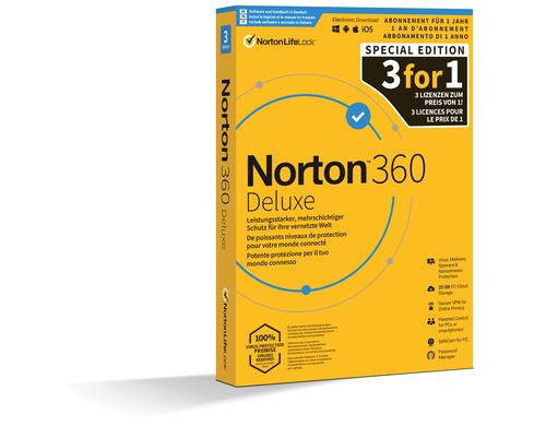 Norton 360 Deluxe Non-subscription Box, Voll, 3 PC, 1J, ML - 3für1 PROMO
