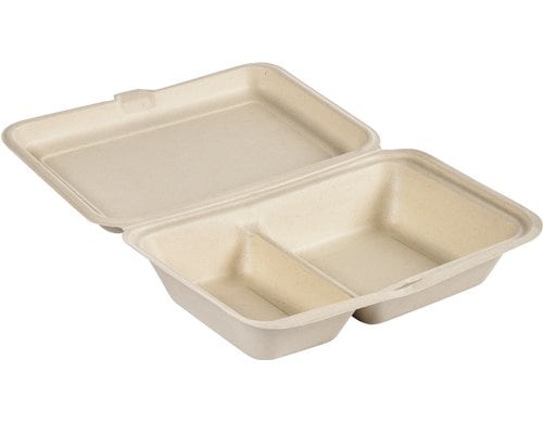 Biopak Box Hinged Bagasse braun 470/300ml, 50 Stk. Mit Deckel