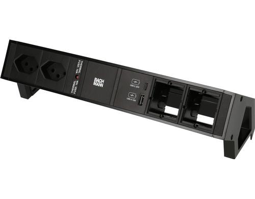 Bachmann Steckdosenleiste DESK 2, 2xT13 1xUSB A/C, 2xCustom- leer, 90°, schwarz