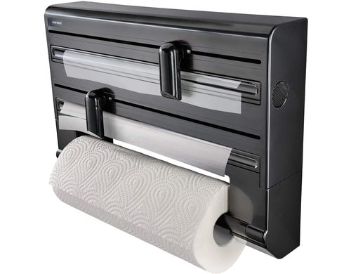 Leifheit Wandrollenhalter Parat Royal Black Edition, Alu/Klarsichtfolie