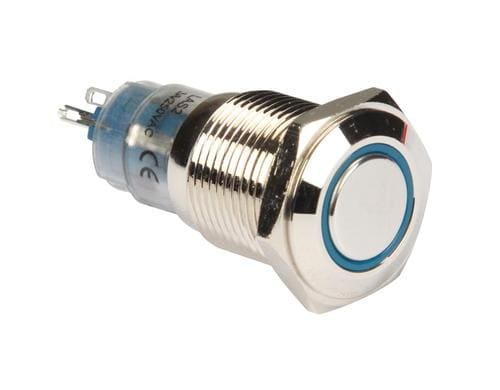 Velleman Drucktaster Edelstahl 16mm SPDT 1NO 1NC, blaue Ringbeleuchtung