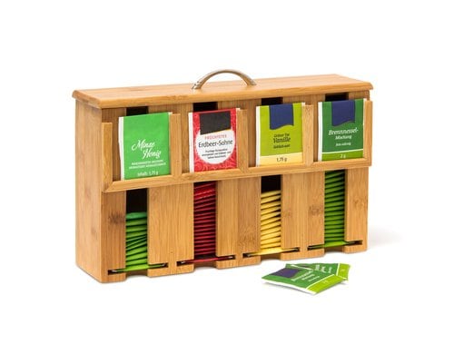 relaxdays Teebeutel-Box Bambus, China, 4 Fächer