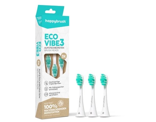 happybrush Aufsteckbürsten Eco Vibe 3+ 3 Stk. SuperClean, weiss