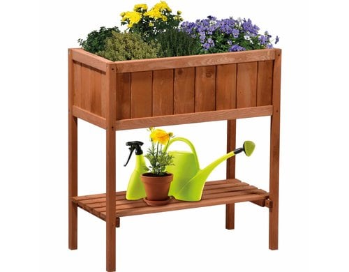 Hochbeet mit Ablage, braun aus Holz