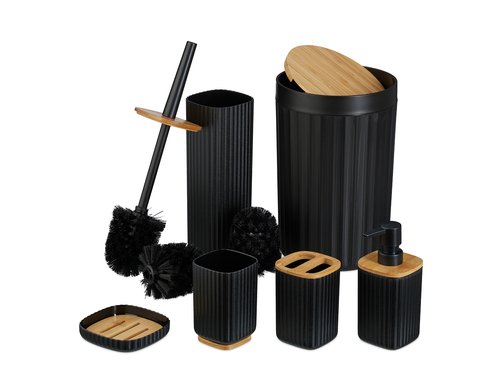 relaxdays Badezimmer Set 6-teilig, Schwarz