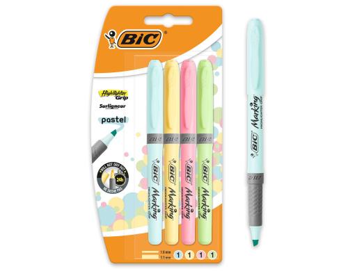 Bic Highlighter Grip pastel Leuchtstift assortiert, 4 Stück