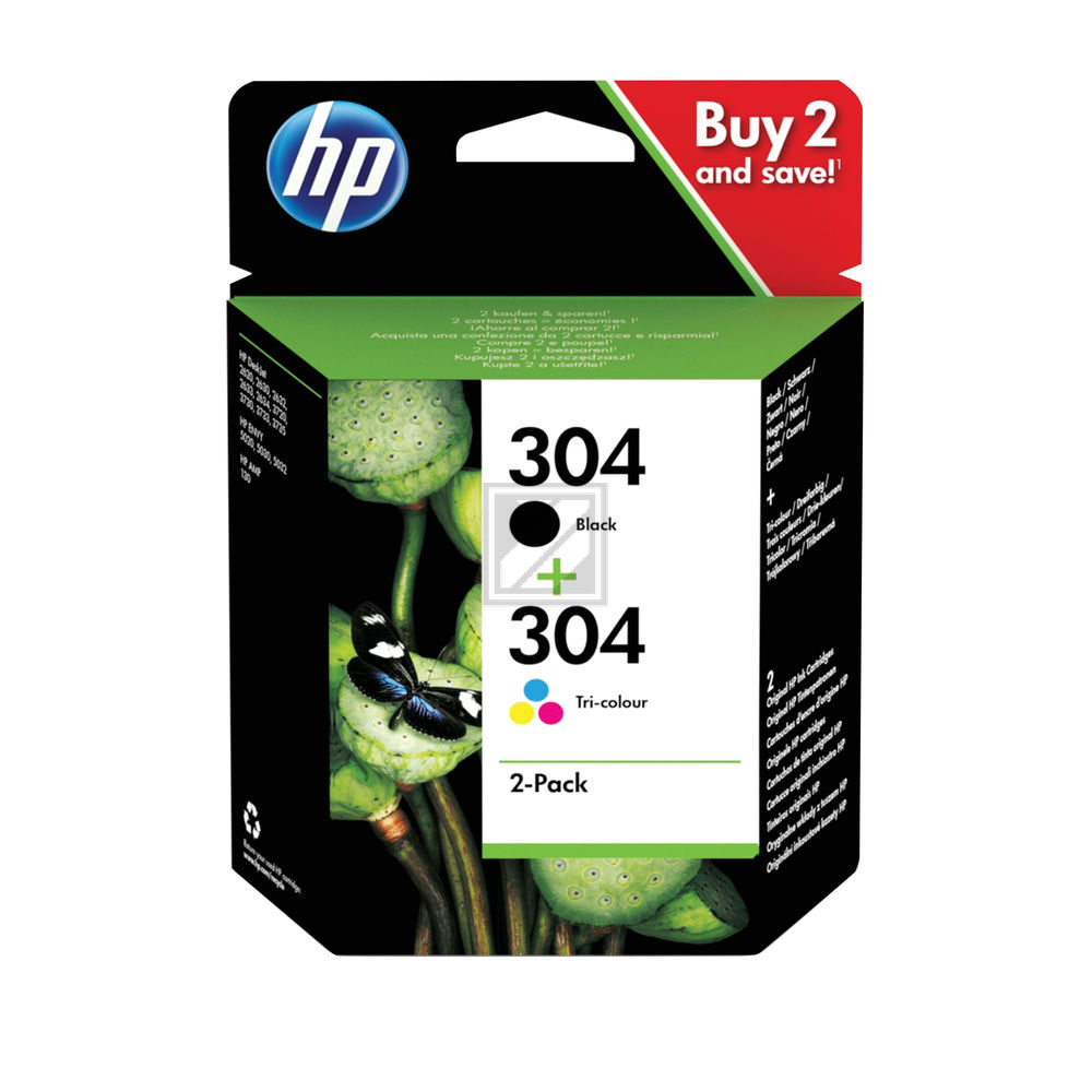 HP Combopack Nr.304 - Black + CMY (3JB05AE) 4ml / 2ml,  Kapazität ~ 120 / 100 Seiten