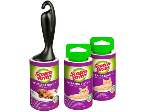 3M Scotch-Brite Kleiderroller Pet Extra für Tierhaare, 1 Roller, 2 Ersatzrollen