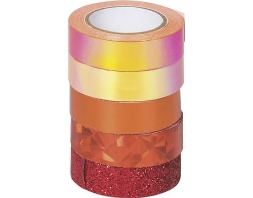Heyda Washi Tape Effekt Mix Basic Orange 5 Rollen in 2 Grössen: 5mx12mm, 2mx12mm