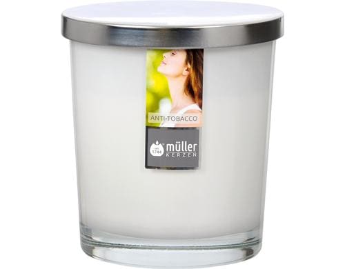 Müller Duftkerze im Glas, Anti-Tobacco weiss 11x9.5 cm