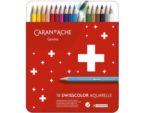 Caran dAche Farbstifte Swisscolor 18 Stk Wasservermalbar, Metallschachtel, FSC