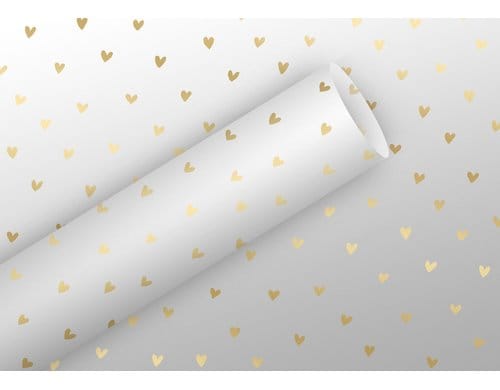 B+C Geschenkfolie 2,5mx70cm 30 mic, Herzen, gold