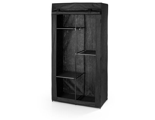EASYmaxx Stoffschrank mit Kleiderstange 88x46x169cm schwarz inkl. 5 Einlegeböden