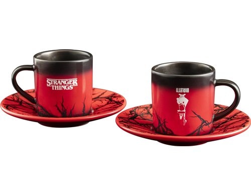 Bialetti Stranger Things Espressotassen Set 2 Tassen + Unterteller, schwarz/rot, 80ml