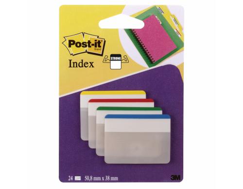 3M Post-it Index Strong flach, 4x6 Tabs blau, gelb, grün, rot