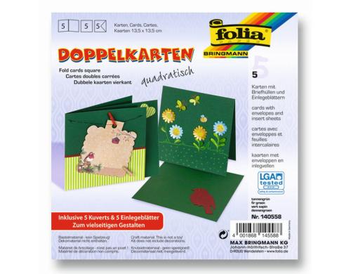 Folia Doppelkarten quadratisch 220 g/m2 5 Stück, 13.5 x 13.5 cm, tannengrün