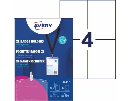 Avery Zweckform Namensschilder-Taschen und Band, 148x105mm, 10 Stück