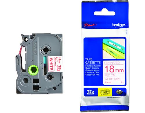 Brother P-Touch Schriftb, lamin. Band weiss,Schrift rot,18 mm