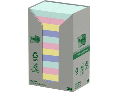 3M Post-it Recyclign Notes farbig 24 Blöcke à 100 Blatt 51 x 38 mm