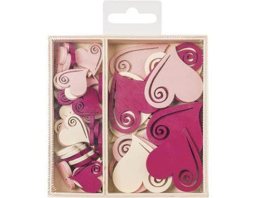 Heyda Streudeko Herzen 54 Stück, Holz, 2.2 cm und 4 cm