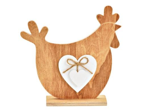 G. Wurm Aufsteller Huhn aus Holz mit weissenm herz, 20x20x5 cm (BxHxT)