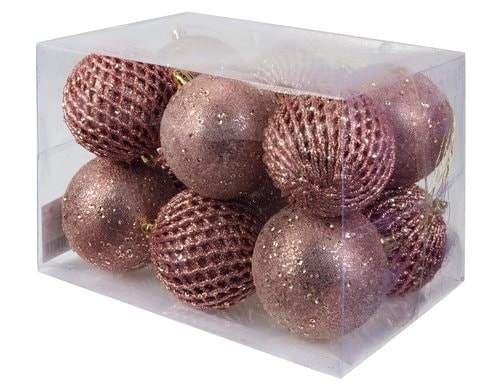 COCON Weihnachtskugeln rosa, 12 Stk. Kunststoff, D: 8cm