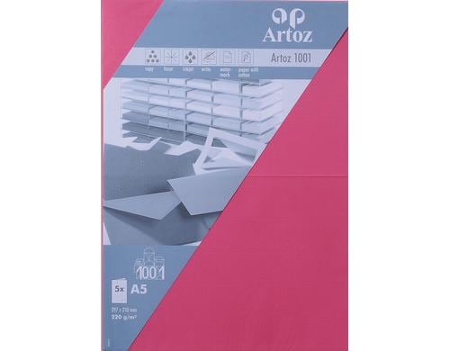 Artoz Blankokarte 1001 A5 220gm2 fuchsia, 5 Blatt
