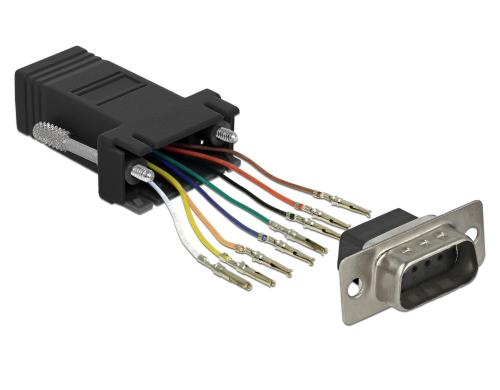 RJ-45 Buchse zu RS232 Stecker Montagesatz Anleitung, individuell schaltbar, schwarz