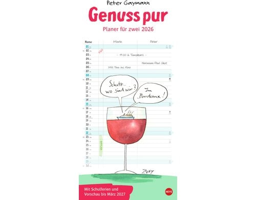 Heye Genuss pur Planer für zwei 2026 21 x 45 cm, 14 Seiten, 2 Spalten