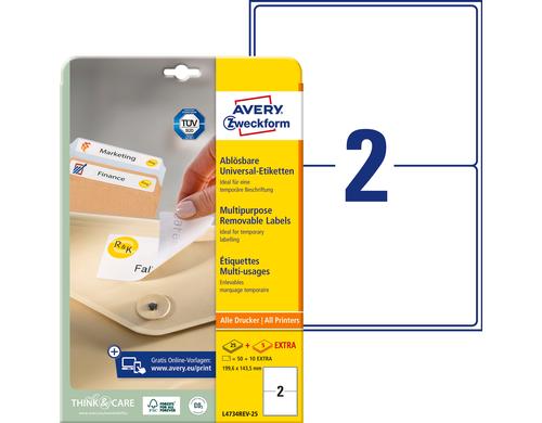 Avery Zweckform Etik. 199,x143,5mm wiedera. Inhalt: 60 Etik. / 30 Blatt