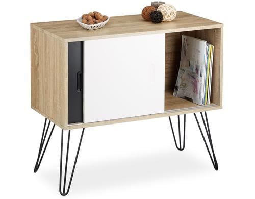 relaxdays Sideboard Retro, 2 Schiebetüren Traglast pro Ablage 10kg, 70x80x40 cm (HxBx