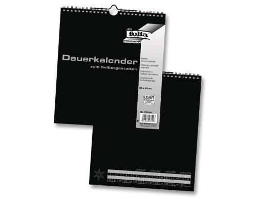 Folia Dauerkalender schwarz Grösse 23x24cm, Papier schwarz, Druck sil.