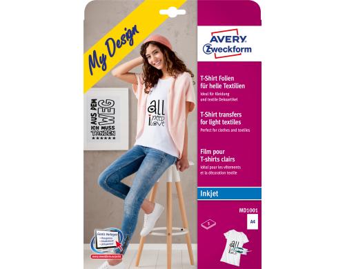 Avery Zweckform Textilfolie A4, 5 Blatt, für helle Textilien