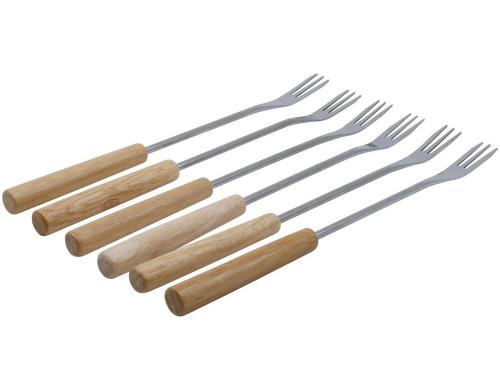 Kadastar Käsefonduegabeln Element 6 Stück, Edelstahl, Gummibaum FSC