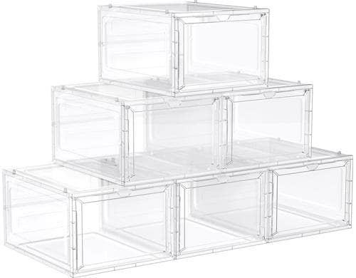 Songmics Schuhboxen Weiss-Transparent, 6St PP,ABS, Grösse Box, 25.5x33x17.5 cm(LxBxH)