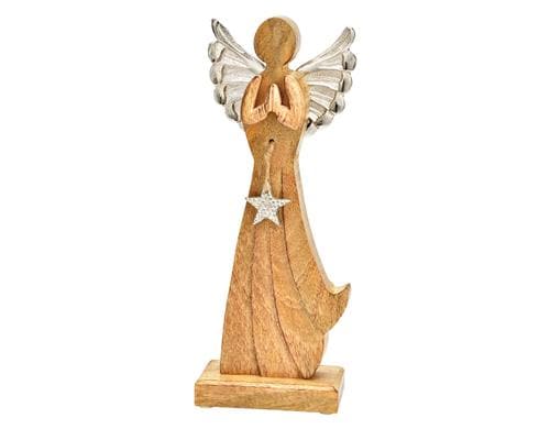 G. Wurm Aufsteller Engel mit Metallflügel Mangoholz, 12x32x6 cm (BxHxT)