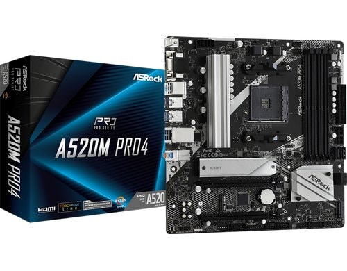 ASRock A520M Pro4, mATX, AM4 AMD A520, 4x DDR4, PCI-E 3.0