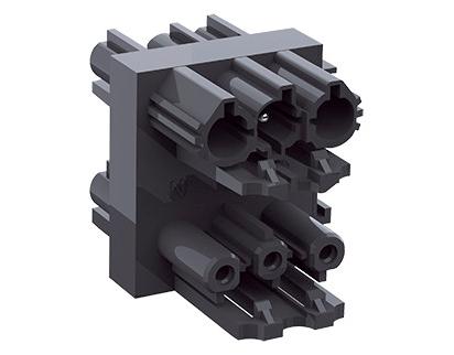 Bachmann GST18i3 Verteilerblock. 1x E, 3x A schwarz, mit Befestigungsmöglichkeit