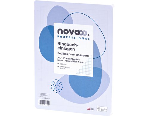 NOVOOO Ringbucheinlagen A4 729794 4mm kariert, 100g, Rand  100 Blatt