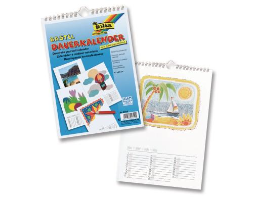 Folia Dauerkalender klein weiss Grösse 17x24cm, Papier weiss, Druck schw.