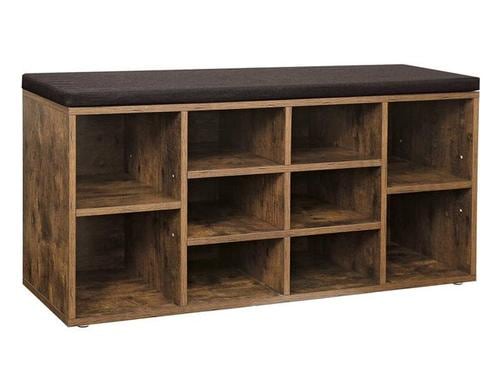 Songmics Schuschrank mit Polster, Braun Holz, 104x30x48 cm