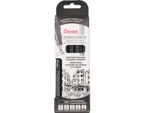 Pentel Fineliner Pigment fine 5er Set schwarz