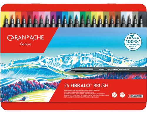 Caran d'Ache Filzstift Fibralo Brush Metallschachtel mit 24 Farben