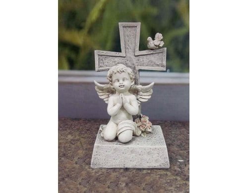 Dameco Grabdekoration Engel mit Kreuz Grau, Polyresin, 8x11x18.5 cm (LxBxH)