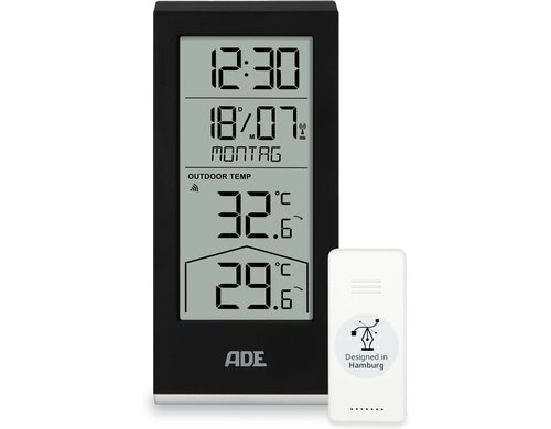 ADE, Wetterstation mit Funk-Aussensensor Sc schwarz